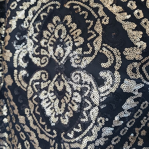 Alya Gold Sequined Halter Style Black Sleeveless Dress, Medium - Picture 2 of 7